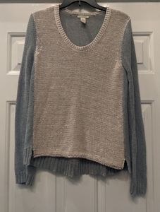 White + Warren Womens Long Sleeve Nude and Grey Metallic Sweater Size Small